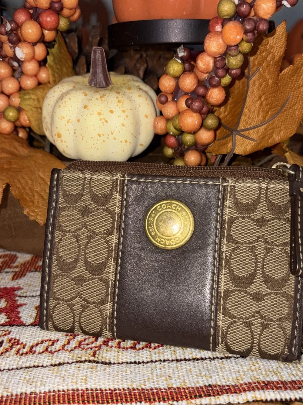 Coach Logo Zip Around Card Wallet
